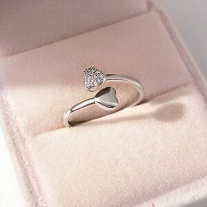 3/$35 Silver Tone Double Heart Bypass Copper Ring Sparkly CZ Adjustable Jewelry